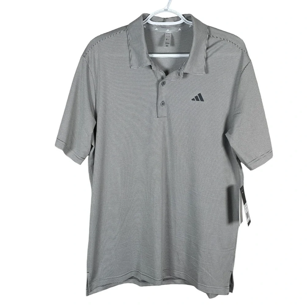 New Adidas Ottoman Stripe Performance Golf Polo‎ Shirt Mens M Gray Stretch $68